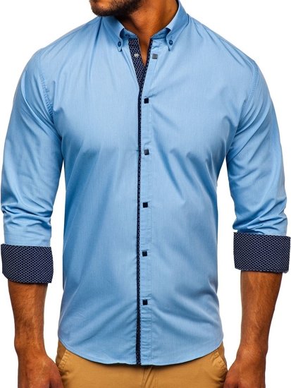 Camicia elegante a manica lunga da uomo celeste Bolf 7724