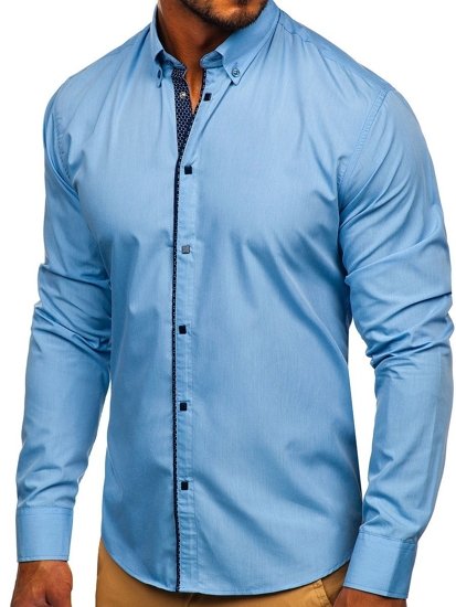 Camicia elegante a manica lunga da uomo celeste Bolf 7724