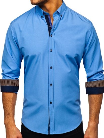 Camicia elegante a manica lunga da uomo celeste Bolf 8840-1