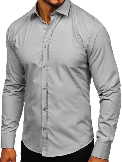 Camicia elegante a manica lunga da uomo grigia Bolf 1703