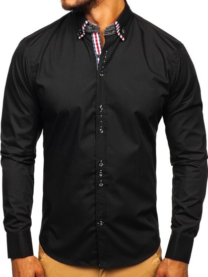 Camicia elegante a manica lunga da uomo nera Bolf 0926