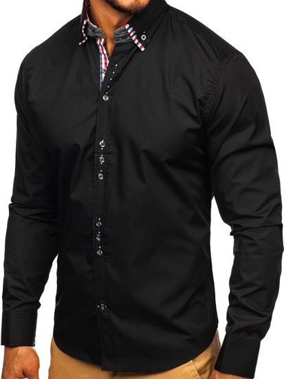 Camicia elegante a manica lunga da uomo nera Bolf 0926