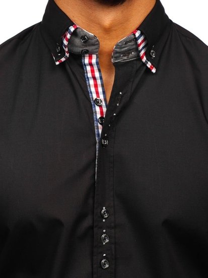 Camicia elegante a manica lunga da uomo nera Bolf 0926