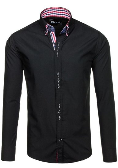 Camicia elegante a manica lunga da uomo nera Bolf 0926