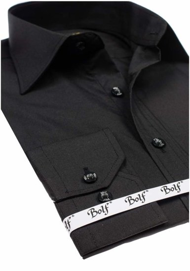 Camicia elegante a manica lunga da uomo nera Bolf 1703