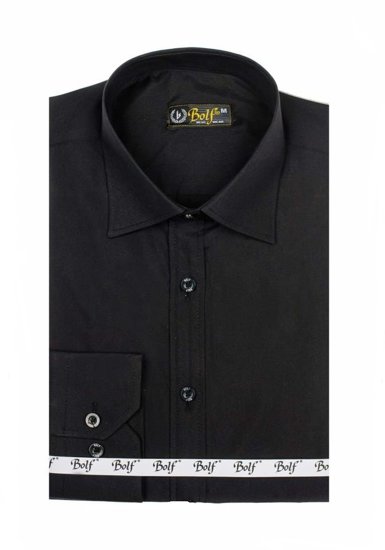 Camicia elegante a manica lunga da uomo nera Bolf 1703