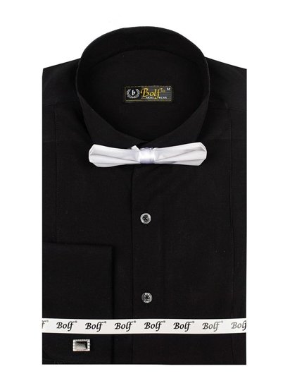 Camicia elegante a manica lunga da uomo nera Bolf 4702-A papillon + gemmelli