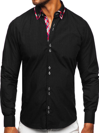 Camicia elegante a manica lunga da uomo nera Bolf 4704