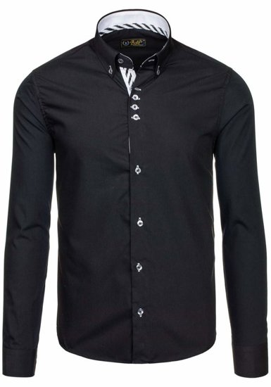 Camicia elegante a manica lunga da uomo nera Bolf 5796