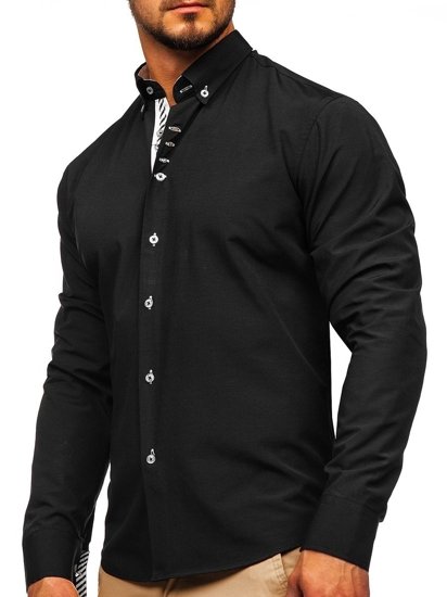 Camicia elegante a manica lunga da uomo nera Bolf 5796