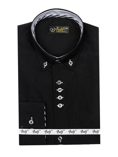 Camicia elegante a manica lunga da uomo nera Bolf 5796