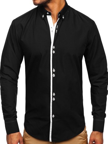 Camicia elegante a manica lunga da uomo nera Bolf 5797