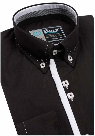 Camicia elegante a manica lunga da uomo nera Bolf 5814