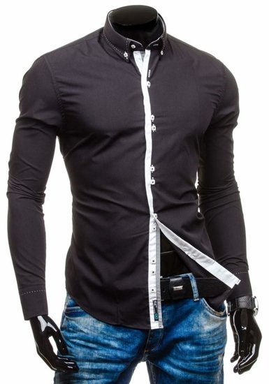 Camicia elegante a manica lunga da uomo nera Bolf 5814