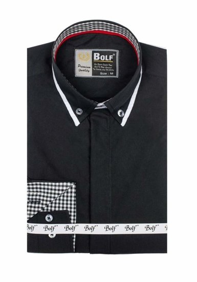 Camicia elegante a manica lunga da uomo nera Bolf 6857