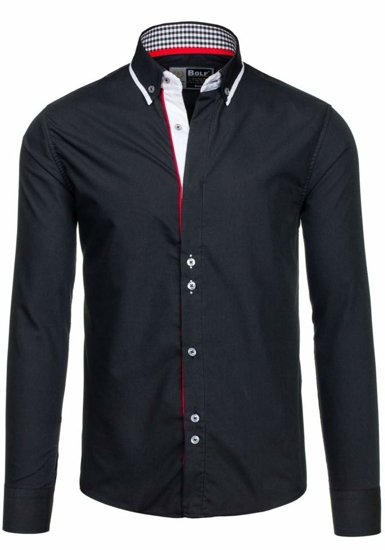 Camicia elegante a manica lunga da uomo nera Bolf 6857