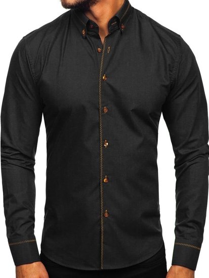 Camicia elegante a manica lunga da uomo nera Bolf 6964