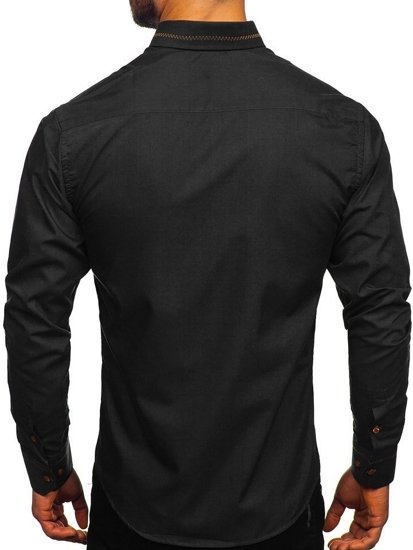 Camicia elegante a manica lunga da uomo nera Bolf 6964