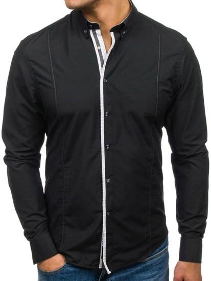 Camicia elegante a manica lunga da uomo nera Bolf 7722