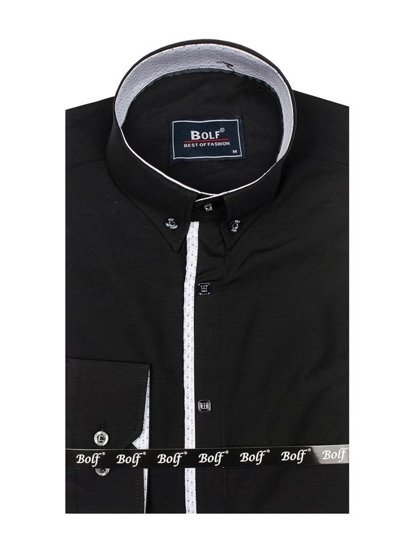 Camicia elegante a manica lunga da uomo nera Bolf 7722