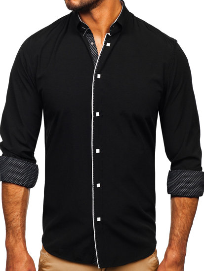 Camicia elegante a manica lunga da uomo nera Bolf 7724-1