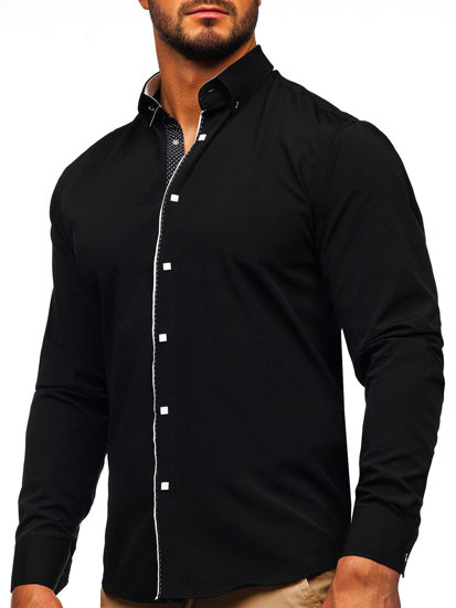 Camicia elegante a manica lunga da uomo nera Bolf 7724-1