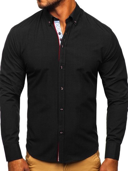 Camicia elegante a manica lunga da uomo nera Bolf 8839