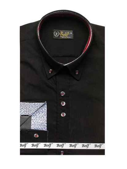 Camicia elegante a manica lunga da uomo nera Bolf 8839