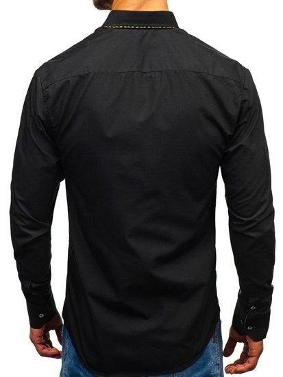 Camicia elegante a manica lunga da uomo nero-marrone Bolf 4708