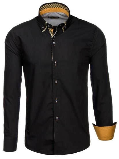 Camicia elegante a manica lunga da uomo nero-marrone Bolf 4708