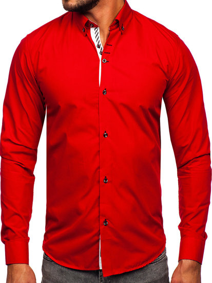 Camicia elegante a manica lunga da uomo rossa Bolf 5796-1