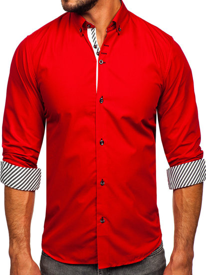 Camicia elegante a manica lunga da uomo rossa Bolf 5796-1