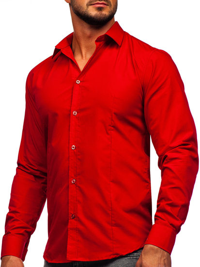 Camicia elegante a manica lunga da uomo rosso scura Bolf 1703