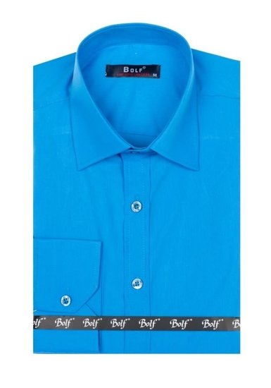 Camicia elegante a manica lunga da uomo turchese Bolf 1703