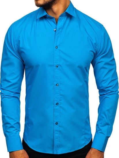 Camicia elegante a manica lunga da uomo turchese Bolf 1703