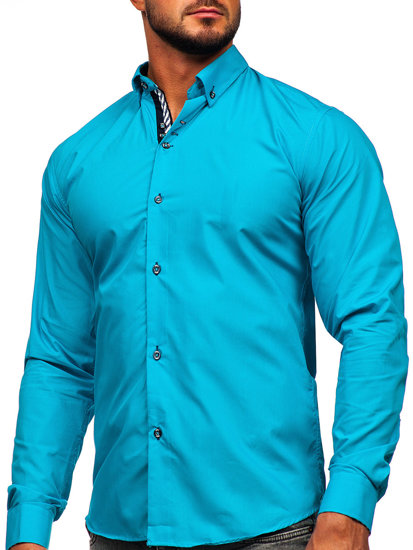 Camicia elegante a manica lunga da uomo turchese Bolf 5796-1