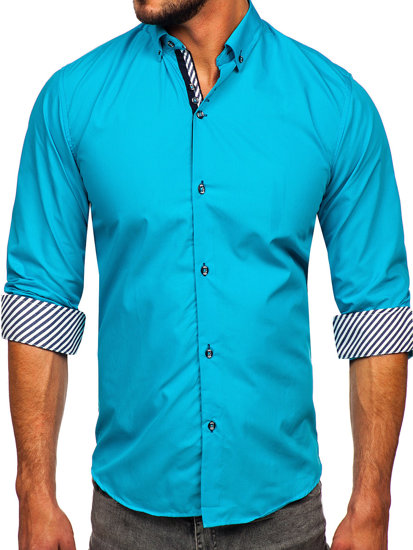 Camicia elegante a manica lunga da uomo turchese Bolf 5796-1