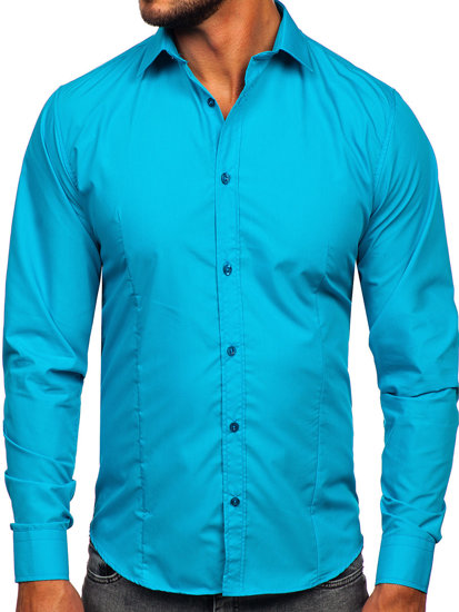 Camicia elegante a manica lunga da uomo turchese chiara Bolf 1703