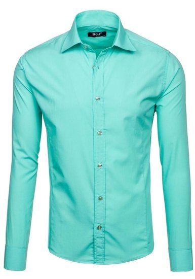 Camicia elegante a manica lunga da uomo verde chiara Bolf 1703