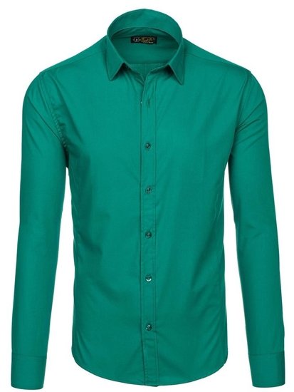 Camicia elegante a manica lunga da uomo verde scura Bolf 1703