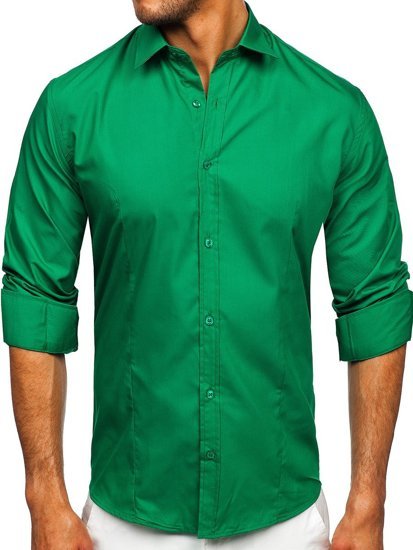 Camicia elegante a manica lunga da uomo verde scura Bolf 1703