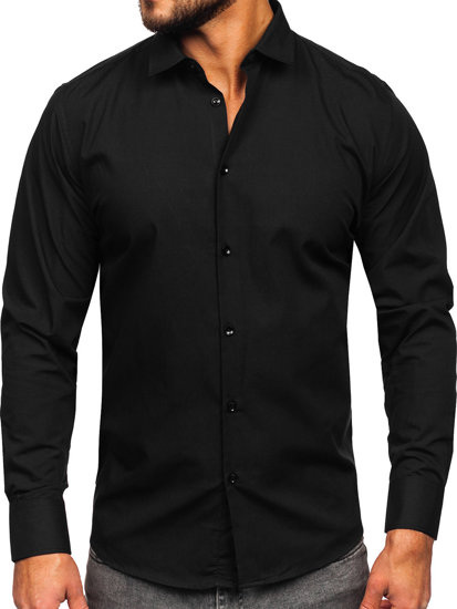 Camicia elegante a manica lunga tipo slim fit da uomo nera Bolf MS14