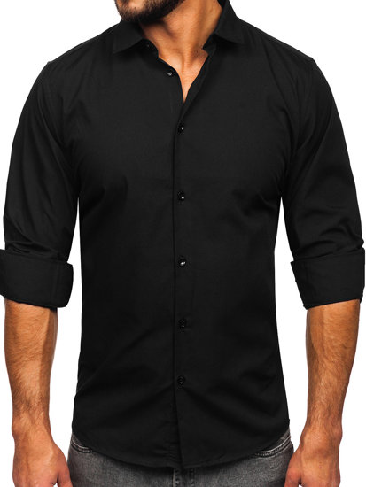 Camicia elegante a manica lunga tipo slim fit da uomo nera Bolf MS14