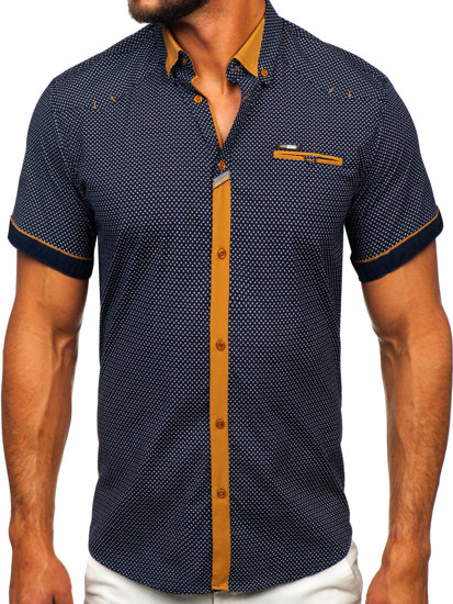 Camicia elegante a maniche corte da uomo blu Bolf 19616