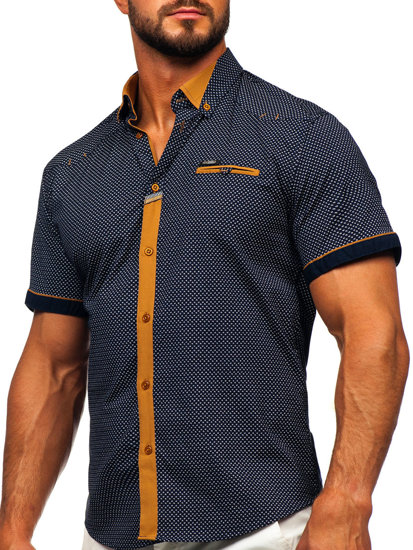 Camicia elegante a maniche corte da uomo blu Bolf 19616