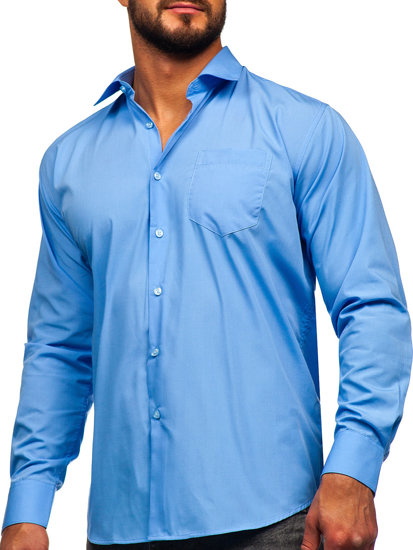 Camicia elegante a maniche lunghe da uomo azzurra Bolf M14