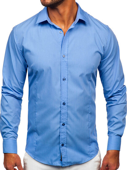 Camicia elegante a maniche lunghe da uomo azzurro Bolf 1703