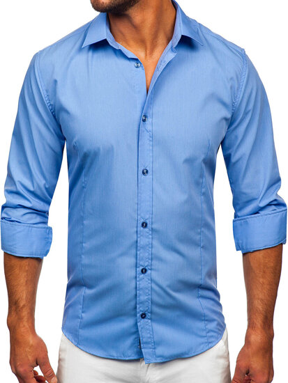 Camicia elegante a maniche lunghe da uomo azzurro Bolf 1703