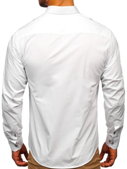 Camicia elegante a maniche lunghe da uomo bianco-bordò Bolf 5722-1