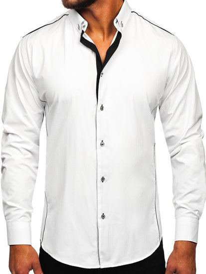 Camicia elegante a maniche lunghe da uomo bianco-nera Bolf 5722-1